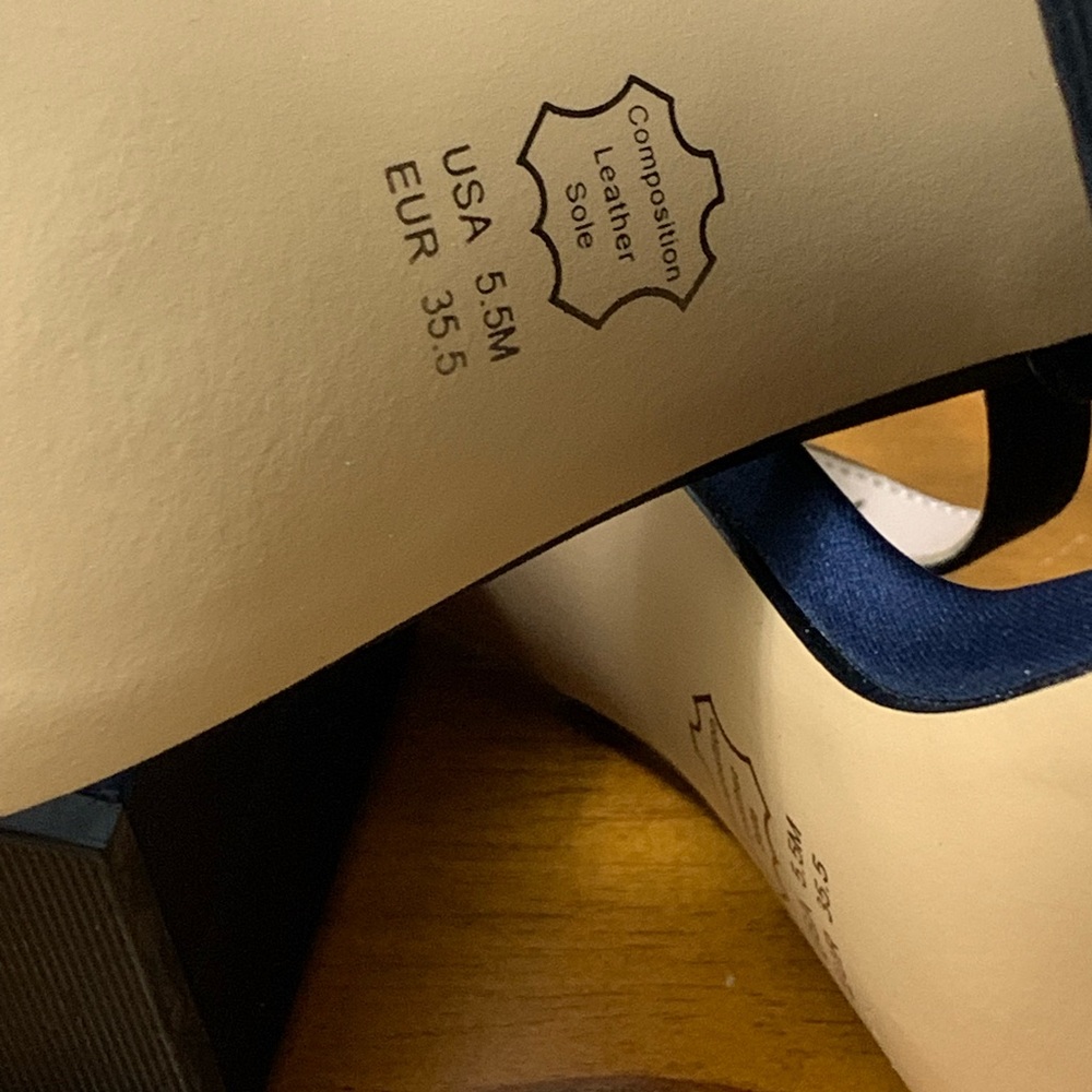 Nina Haven Rhinestone Ankle Strap Block Heel Sandals Navy Luster Satin Sz 5.5M - Picture 11 of 14